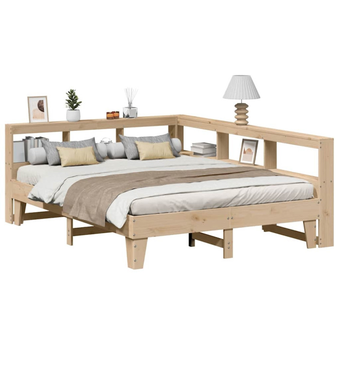 Lit bibliothèque sans matelas 140x200 cm bois massif de pin | Mobilier & Déco