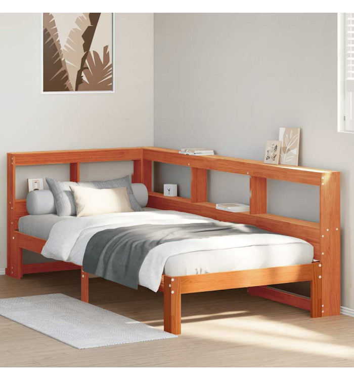 Lit bibliothèque sans matelas cire marron 90x200 cm pin massif | Mobilier & Déco