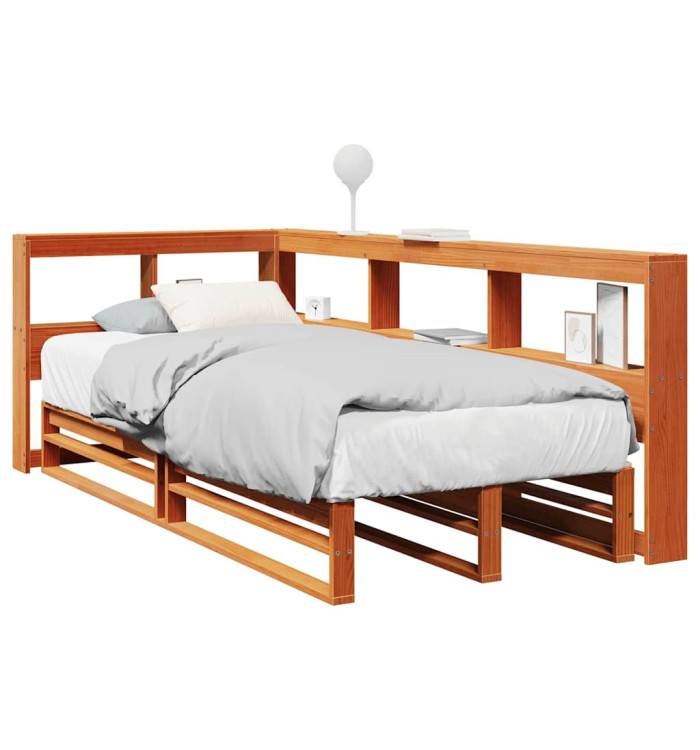Lit bibliothèque sans matelas cire marron 90x200 cm pin massif | Mobilier & Déco
