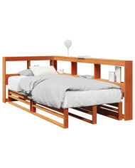 Lit bibliothèque sans matelas cire marron 90x200 cm pin massif | Mobilier & Déco