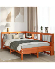Lit bibliothèque sans matelas cire marron 120x190cm pin massif | Mobilier & Déco