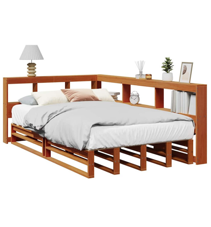 Lit bibliothèque sans matelas cire marron 120x190cm pin massif | Mobilier & Déco