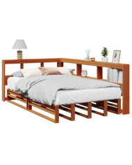 Lit bibliothèque sans matelas cire marron 120x190cm pin massif | Mobilier & Déco