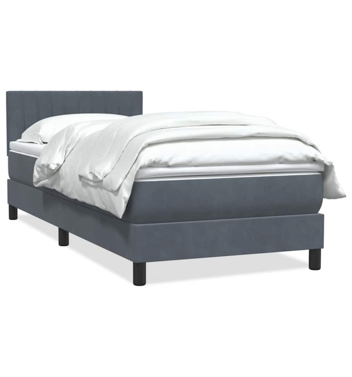 Sommier à lattes de lit et matelas gris foncé 100x220cm velours | Mobilier & Déco