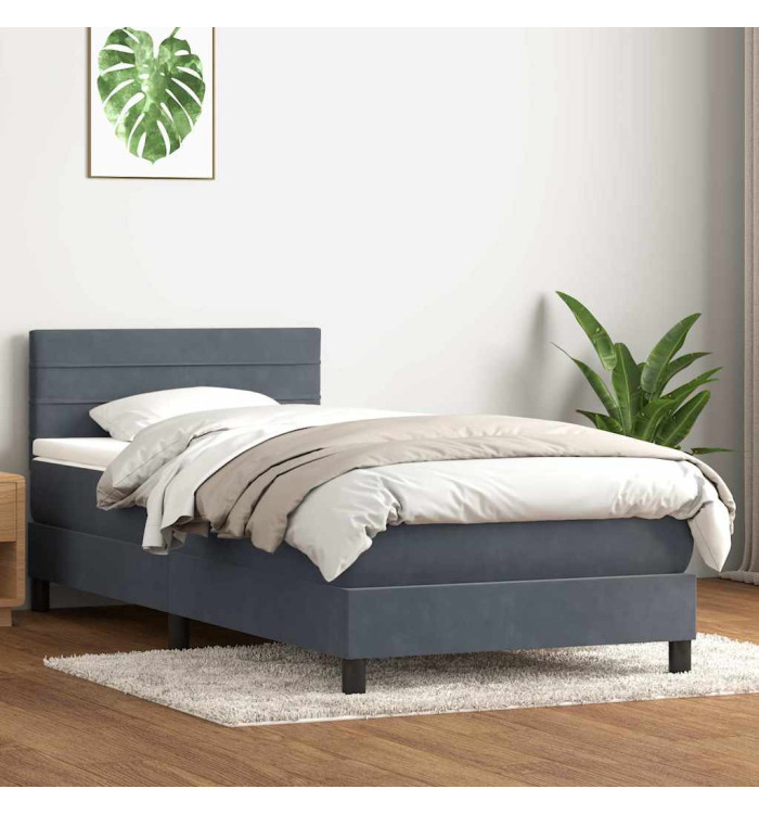 Sommier à lattes de lit et matelas gris foncé 100x220cm velours | Mobilier & Déco
