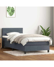 Sommier à lattes de lit et matelas gris foncé 100x220cm velours | Mobilier & Déco