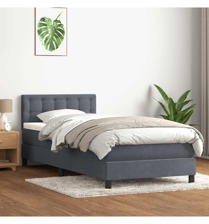 Sommier à lattes de lit et matelas gris foncé 100x220cm velours | Mobilier & Déco