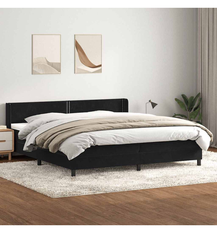 Sommier à lattes de lit avec matelas noir 180x210 cm velours | Mobilier & Déco