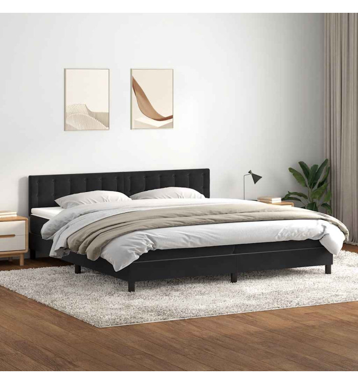 Sommier à lattes de lit avec matelas noir 180x210 cm velours | Mobilier & Déco