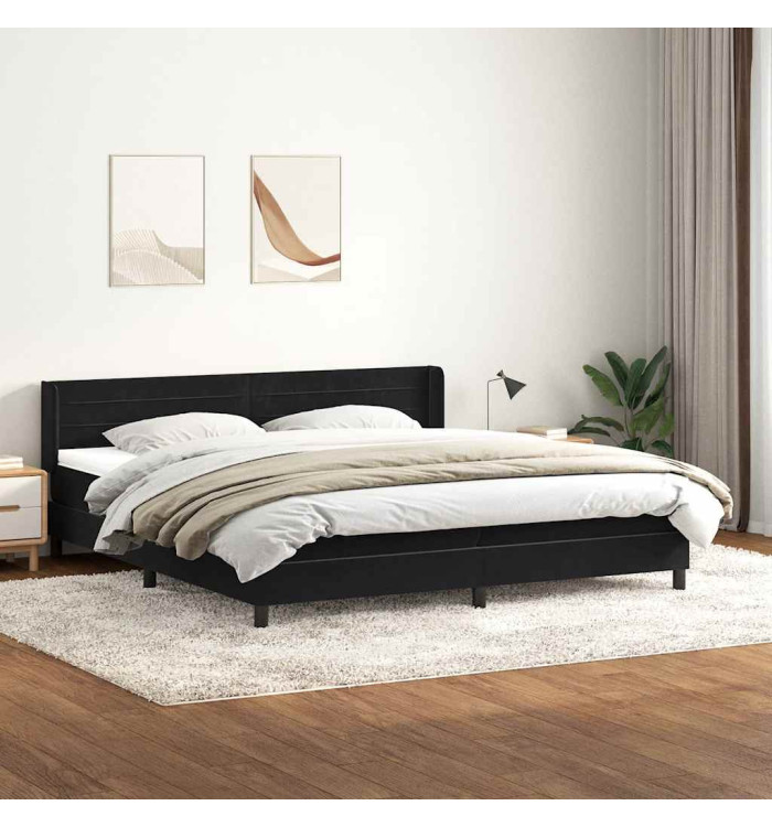 Sommier à lattes de lit avec matelas noir 180x210 cm velours | Mobilier & Déco