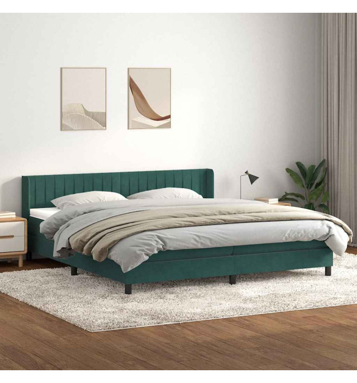 Sommier à lattes de lit et matelas vert foncé 180x210cm velours | Mobilier & Déco