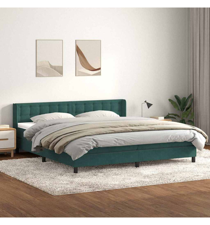 Sommier à lattes de lit et matelas vert foncé 180x210cm velours | Mobilier & Déco