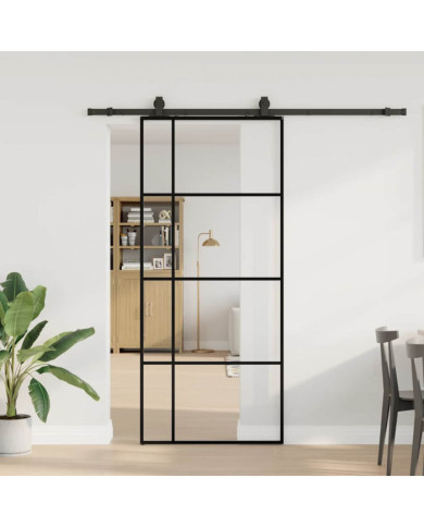 Porte coulissante kit de quincaillerie noir 90x205 cm verre ESG | Mobilier & Déco