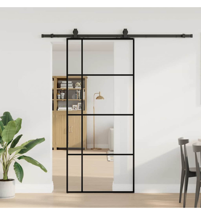 Porte coulissante kit de quincaillerie noir 90x205 cm verre ESG | Mobilier & Déco