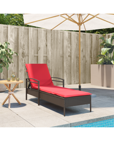 Chaise Longue avec Coussin Marron 63x200x81 cm Poly Rattan | Mobilier & Déco