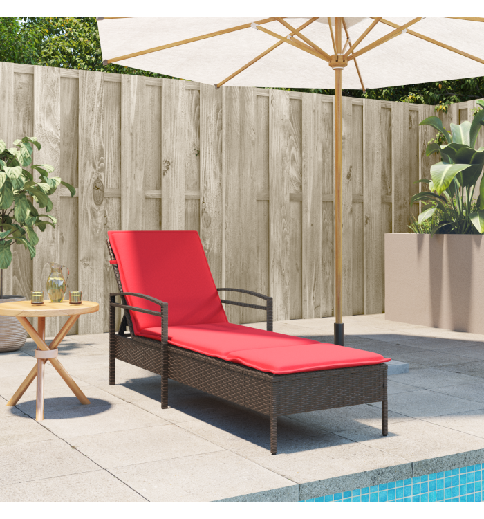 Chaise Longue avec Coussin Marron 63x200x81 cm Poly Rattan | Mobilier & Déco