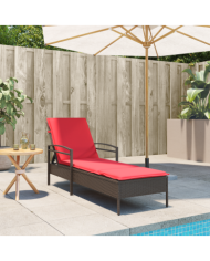Chaise Longue avec Coussin Marron 63x200x81 cm Poly Rattan | Mobilier & Déco
