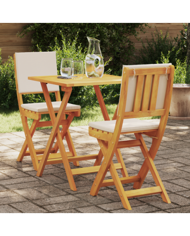 Ensemble Bistro Pliable de 3 Pièces avec Coussins en Bois Massif d'Acacia | Mobilier & Déco