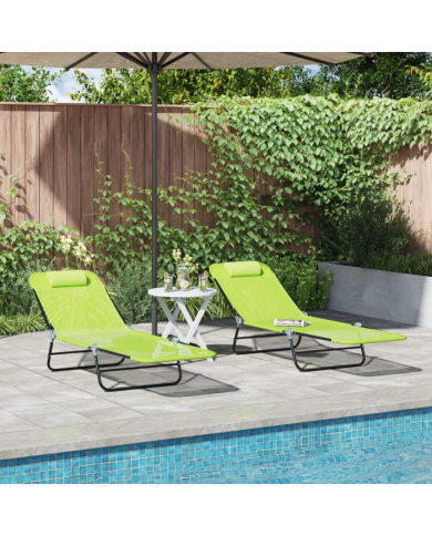 Chaises longues pliantes 2 pcs avec appui-tête en Textilène verte | Mobilier & Déco