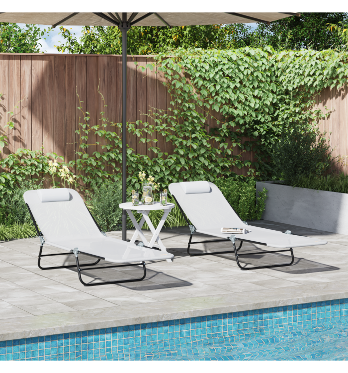 Chaises longues pliantes 2 pcs avec repose-tête crème Textilène | Mobilier & Déco