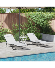 Chaises longues pliantes 2 pcs avec repose-tête crème Textilène | Mobilier & Déco