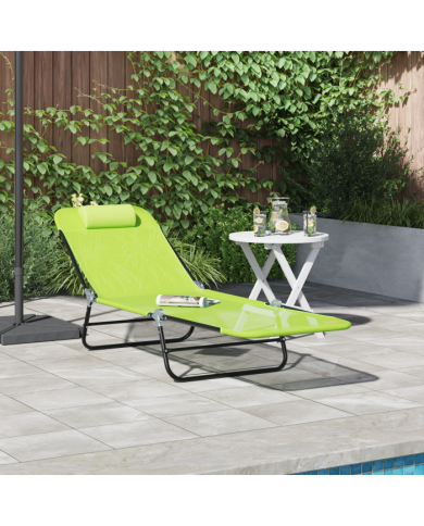Chaise Longue Pliante avec Repose-tête en Textilène Verte | Mobilier & Déco