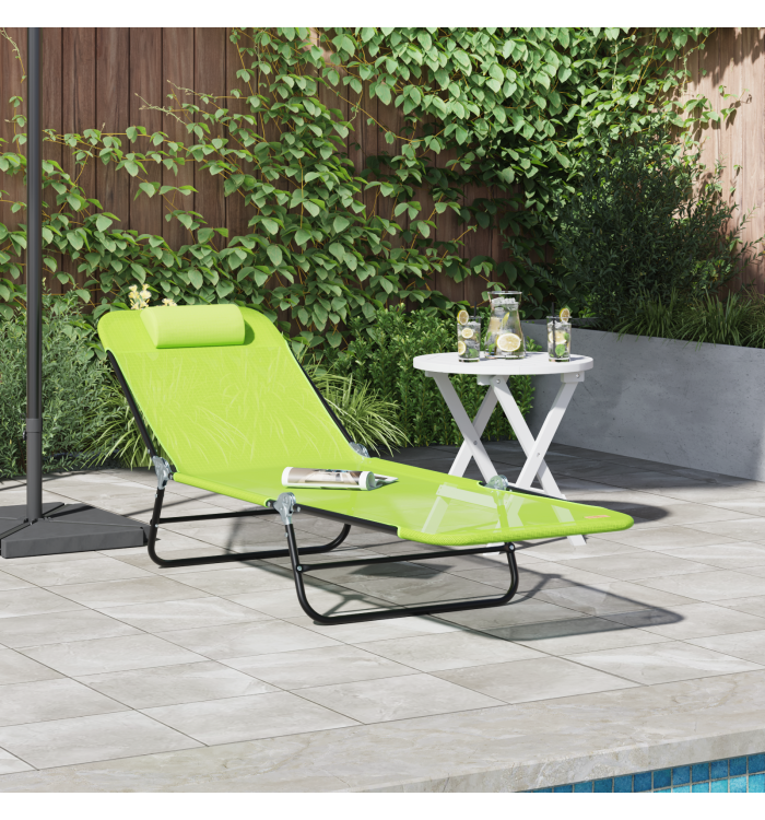 Chaise Longue Pliante avec Repose-tête en Textilène Verte | Mobilier & Déco