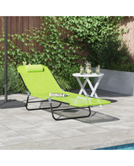 Chaise Longue Pliante avec Repose-tête en Textilène Verte | Mobilier & Déco