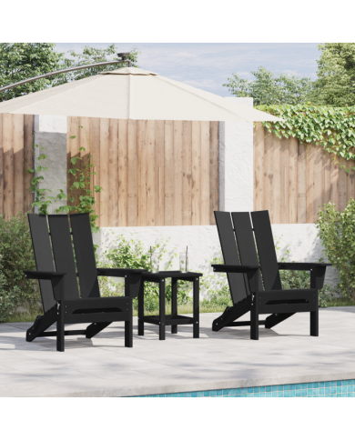 Ensemble de jardin 3 pièces Noir HDPE | Mobilier & Déco
