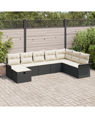 Ensemble de canapés de jardin 8 pièces avec coussins en poly rotin noir | Mobilier & Déco