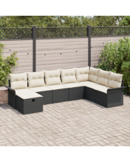 Ensemble de canapés de jardin 8 pièces avec coussins en poly rotin noir | Mobilier & Déco