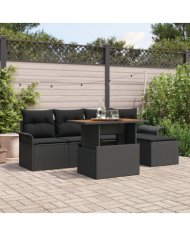 Ensemble de canapé de jardin 6 pièces avec coussins noirs en poly rotin | Mobilier & Déco