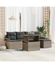 Ensemble de Canapé de Jardin 6 Pièces avec Coussins Gris en Rattan Poly | Mobilier & Déco