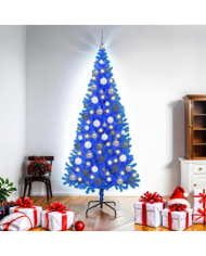 Sapin Noël artificiel bleu avec LED et boules 180 cm PVC | Mobilier & Déco