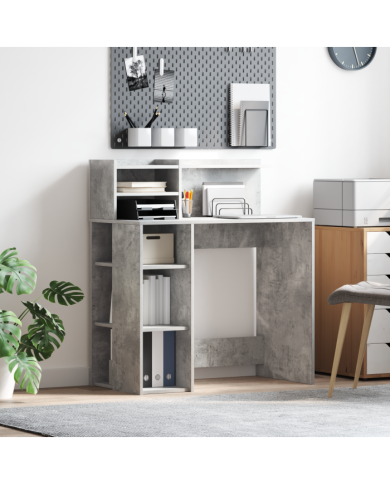 Bureau avec rangement Gris béton 90x48x101.5 cm Bois d'ingénierie | Mobilier & Déco