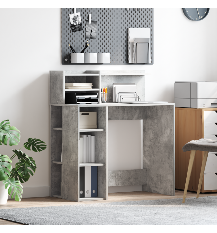 Bureau avec rangement Gris béton 90x48x101.5 cm Bois d'ingénierie | Mobilier & Déco