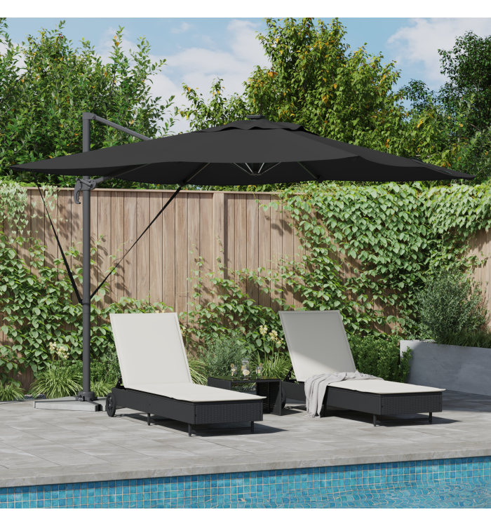 Parasol Déporté Roma avec LEDs Noir 286x285x270 cm Aluminium | Mobilier & Déco