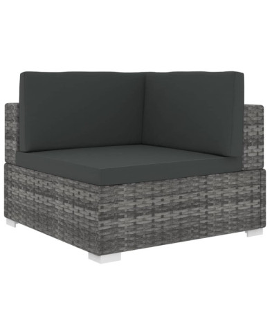 Chaise d'angle 1 pc et coussins Résine tressée Gris | Mobilier & Déco