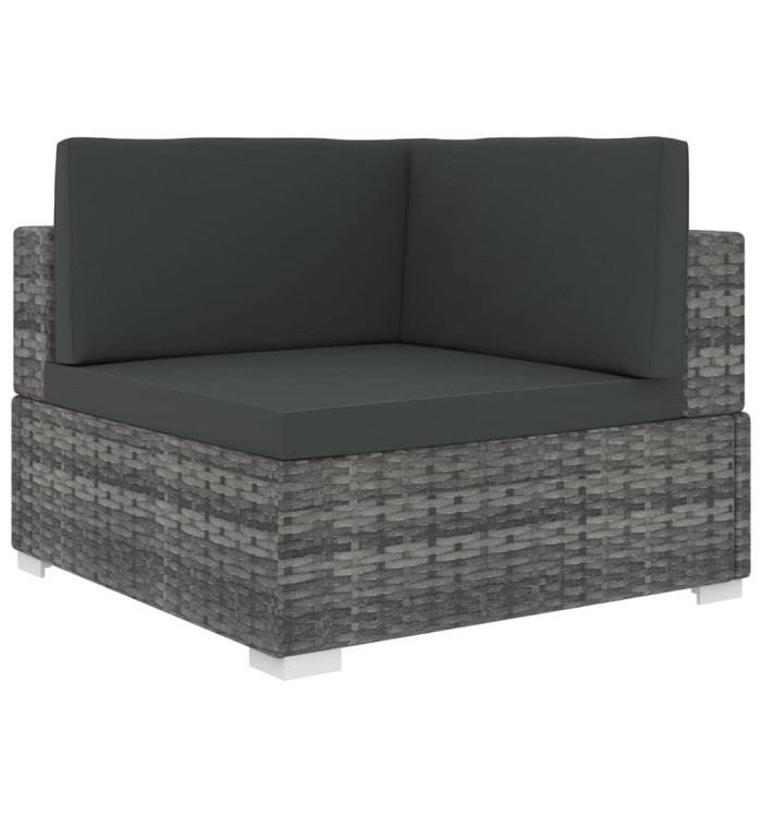 Chaise d'angle 1 pc et coussins Résine tressée Gris | Mobilier & Déco