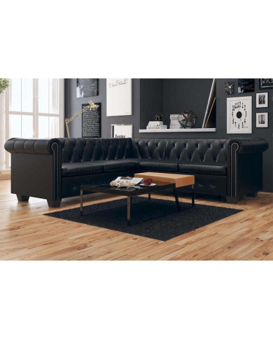 Canapé d'angle Chesterfield 5 places Cuir synthétique Noir | Mobilier & Déco