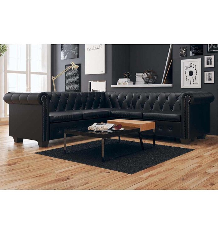 Canapé d'angle Chesterfield 5 places Cuir synthétique Noir | Mobilier & Déco