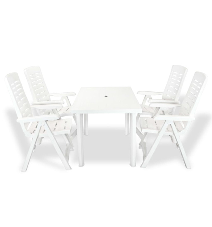 Mobilier à manger d'extérieur 5 pcs Plastique Blanc | Mobilier & Déco