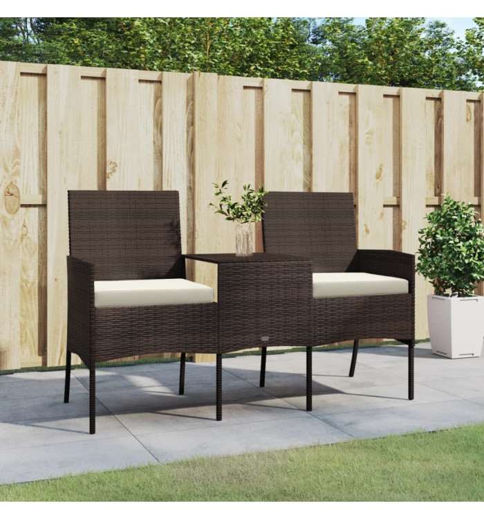 Canapé de jardin 2 places et table basse Résine tressée Marron | Mobilier & Déco