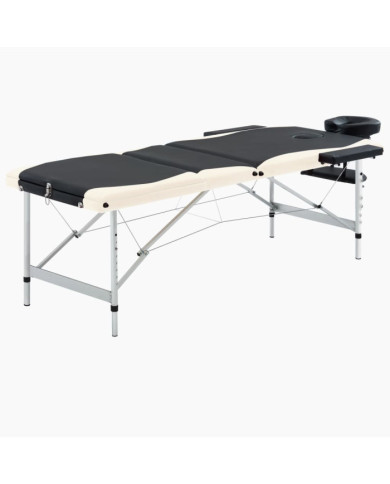 Table de massage pliable 3 zones Aluminium Noir et beige | Mobilier & Déco