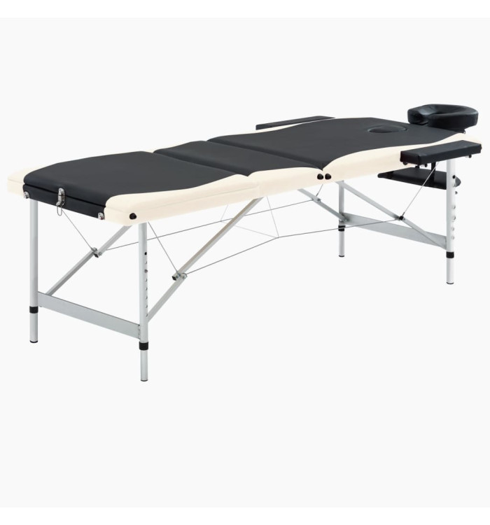 Table de massage pliable 3 zones Aluminium Noir et beige | Mobilier & Déco