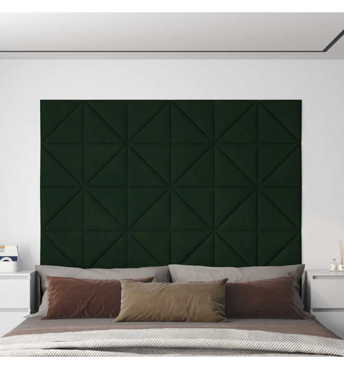Panneaux muraux 12 pcs Vert foncé 30x30 cm Velours 0,54 m² | Mobilier & Déco