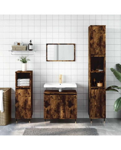 Armoire de bain chêne fumé 58x33x60 cm bois d'ingénierie | Mobilier & Déco
