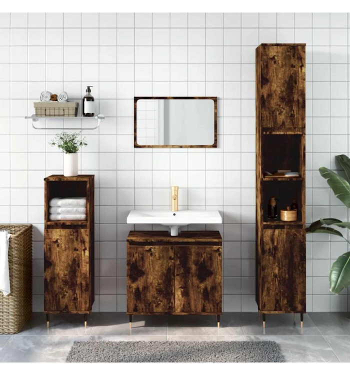 Armoire de bain chêne fumé 58x33x60 cm bois d'ingénierie | Mobilier & Déco