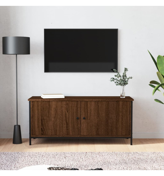 Meuble TV avec portes chêne marron 102x35x45 cm bois ingénierie | Mobilier & Déco