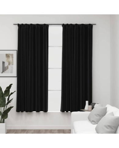 Rideaux occultants aspect lin crochet 2pcs Anthracite 140x175cm | Mobilier & Déco